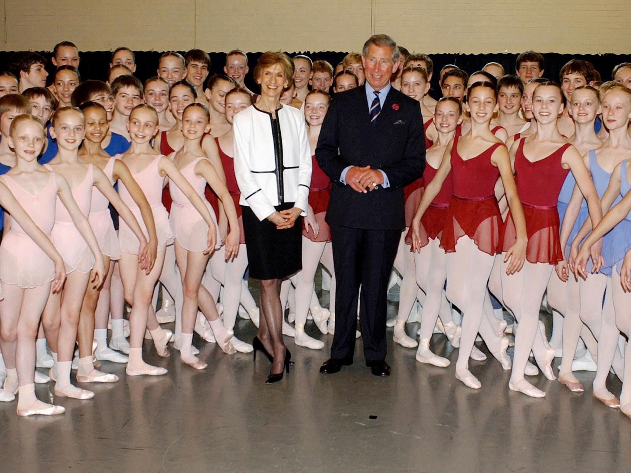 Gailene Stock with Prince Charles and pupils of The Royal Ballet's White Lodge School in 2004
