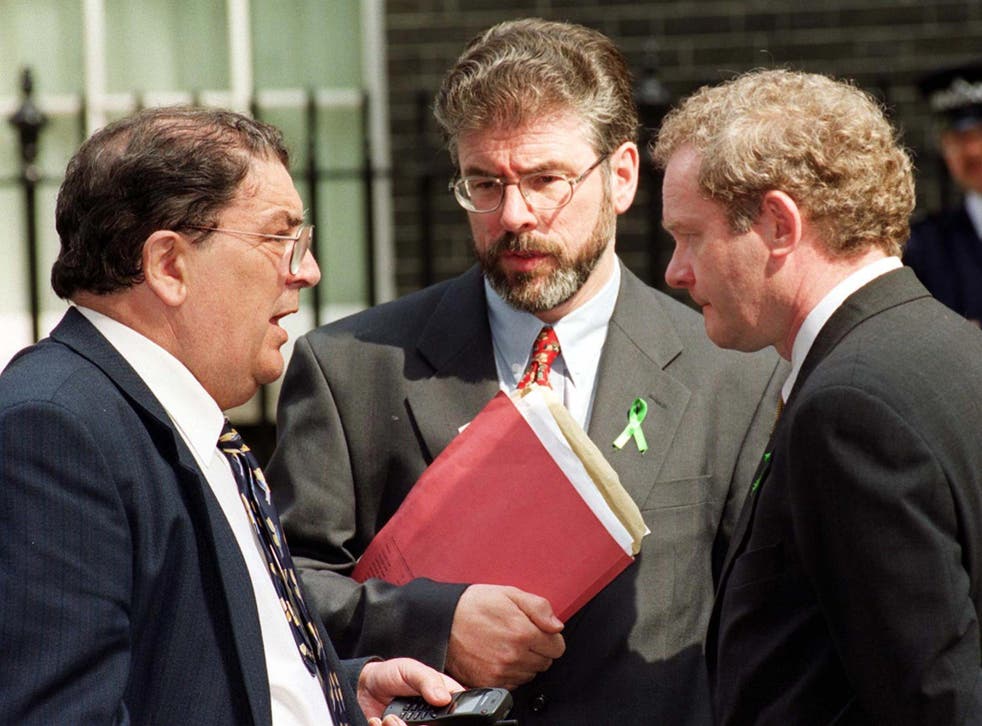 Gerry Adams (centre) in peace talks with Martin McGuinness (right) and the SDLP leader John Hume in 1999