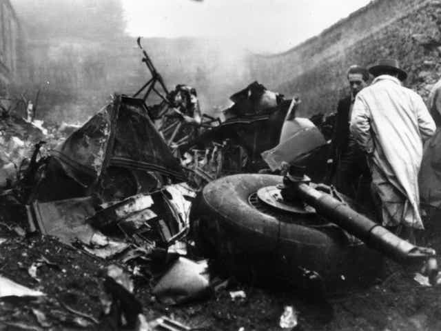 5th May 1949: The scene after the aircrash on the mountain of Superga, near the outskirts of Turin, which killed several members of Torino football club
