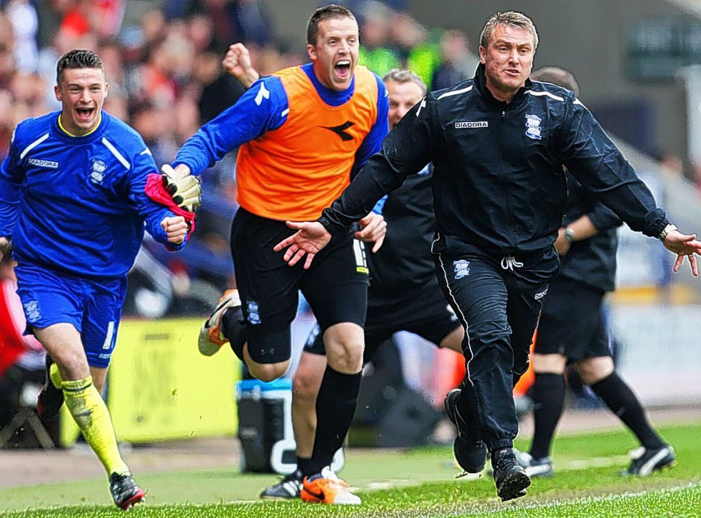 Lee Clark leads the celebrations after Paul Caddis headed an injury time equaliser that kept City up and sparked fans’ joy