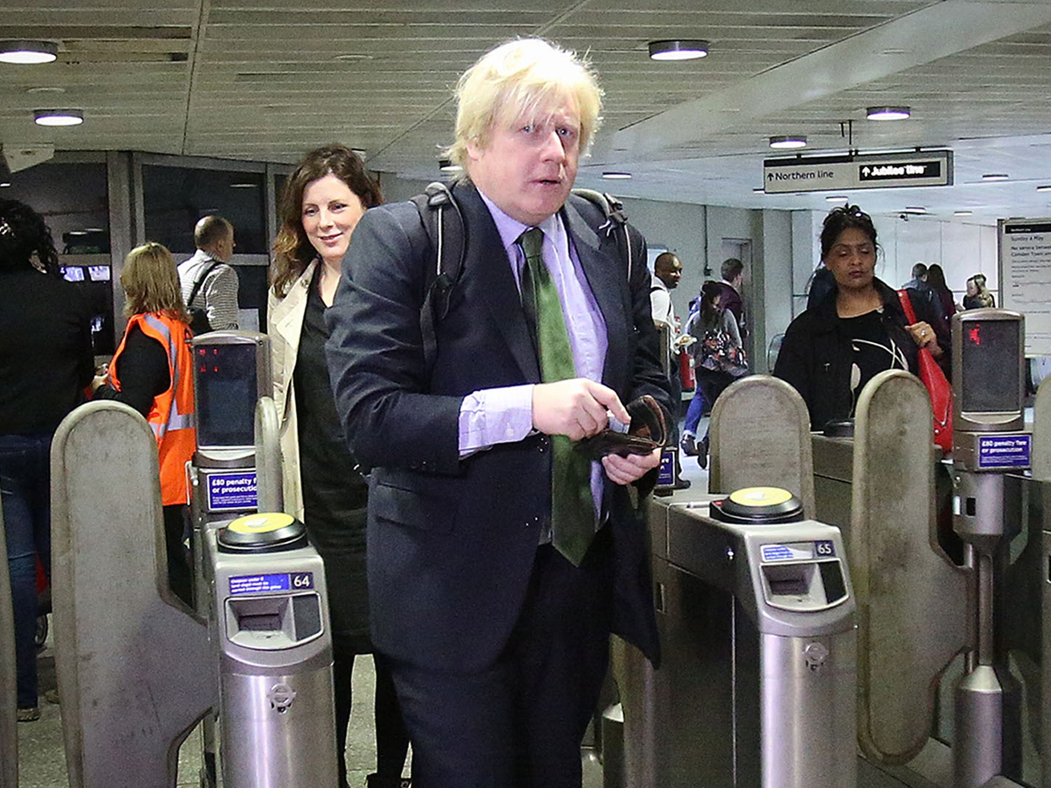 Boris Johnson arrives at London Bridge Underground station on the first day of the last round of strikes