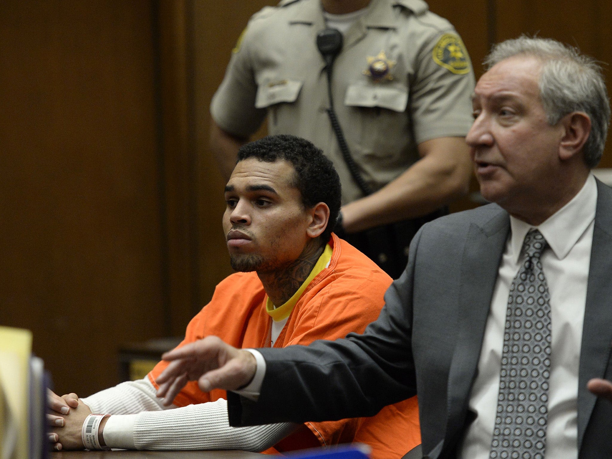 Chris Brown appears in court on 1 May 2014 in Los Angeles