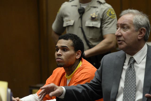Chris Brown appears in court on 1 May 2014 in Los Angeles