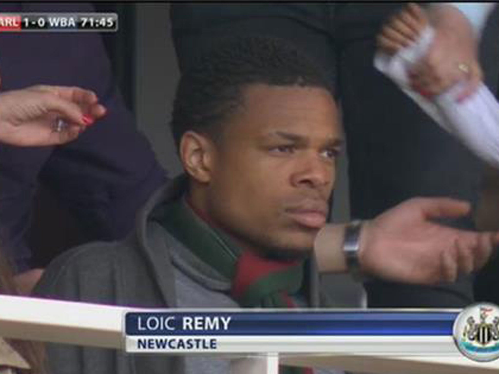 Loic Remy watches Arsenal's final home match of the season from the stands at the Emirates Stadium earlier this month