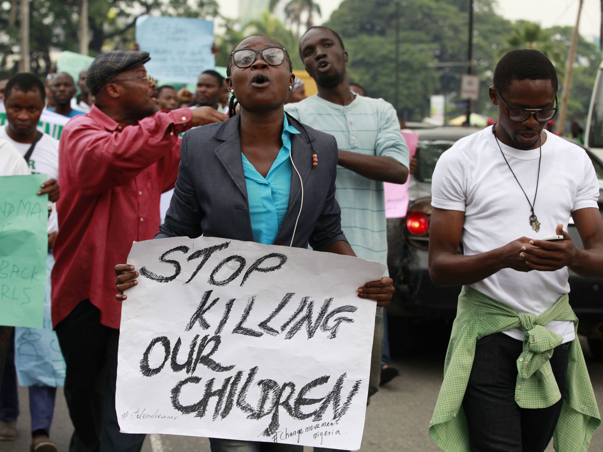 Demonstrators in Lagos call on the government to rescue the schoolgirls abducted by militants