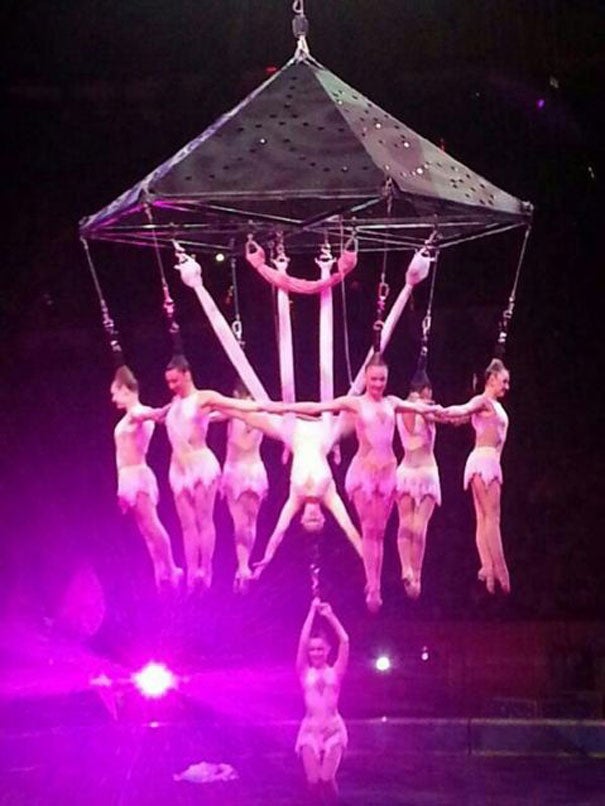 The stunt being performed performers at the Ringling Brothers and Barnum and Bailey Circus on 2 May.