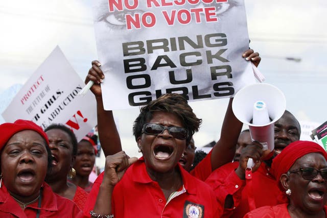 Protesters call on the government to rescue the kidnapped schoolgirls at a demonstration in Lagos. There have been similar protests throughout the country