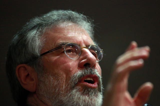 Sinn Fein's President Gerry Adams speaking during a European Election campaign rally in South Belfast