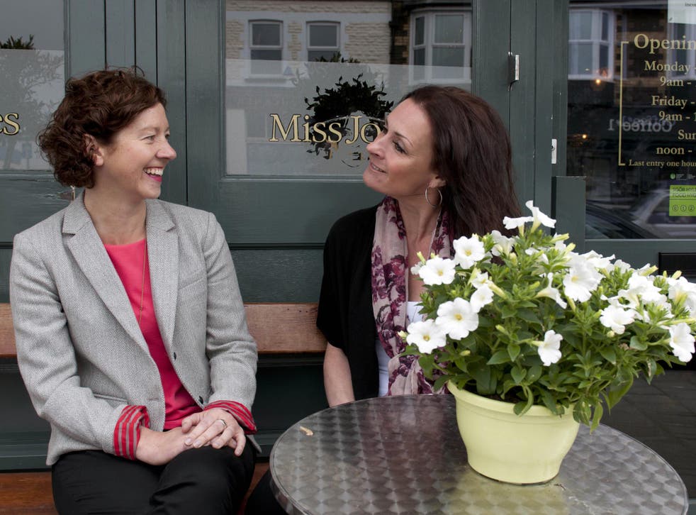 Labour candidate Mari Williams (left) talking to local business person Naomi Gropetis in Whitchurch Cardiff North