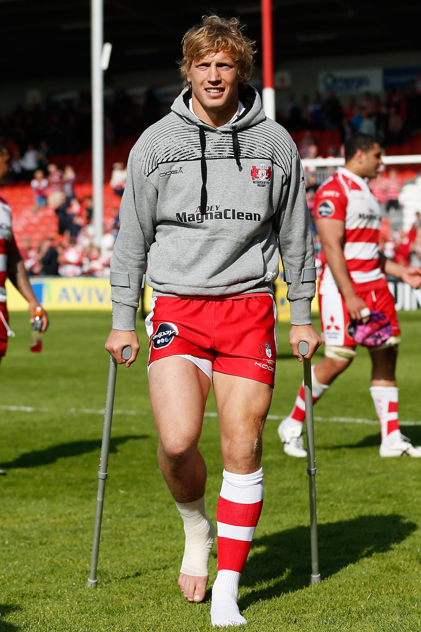 Billy Twelvetrees after injuring his ankle in Gloucester’s league game against London Irish last weekend
