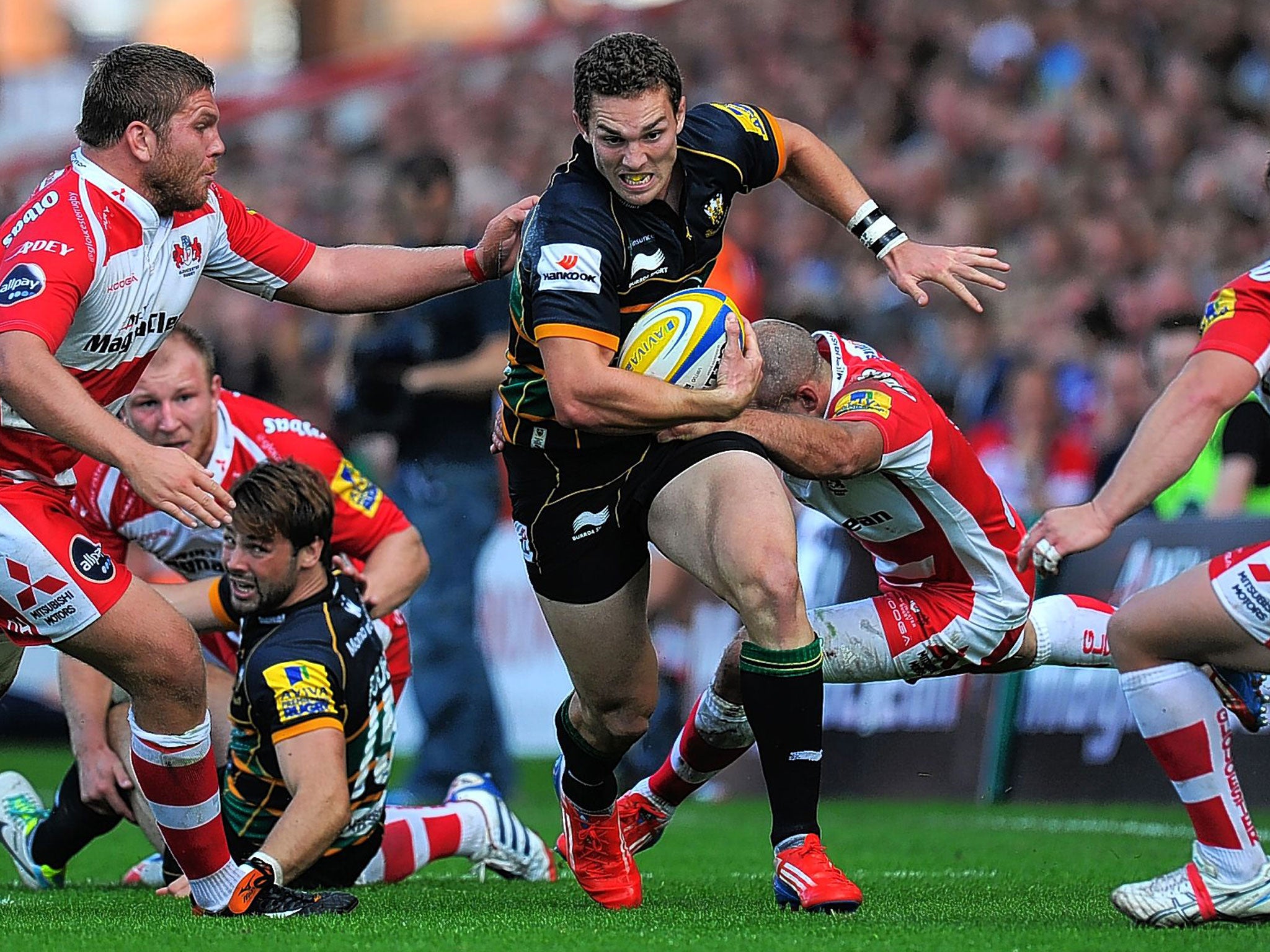 George North on the charge for Northampton in a recent game against Gloucester