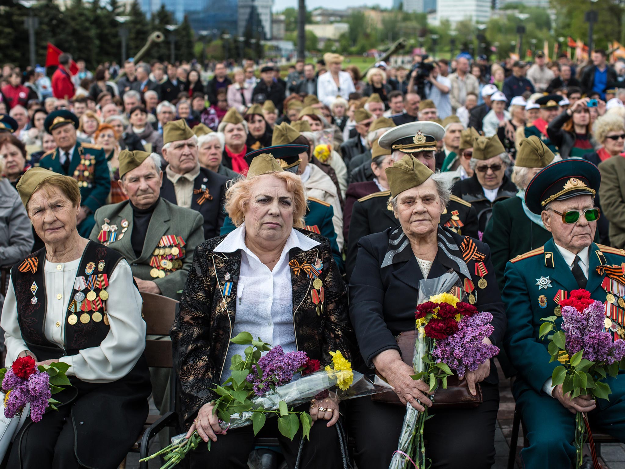 War veterans at a ceremony marking Victory Day in Donetsk yesterday (Getty Images)