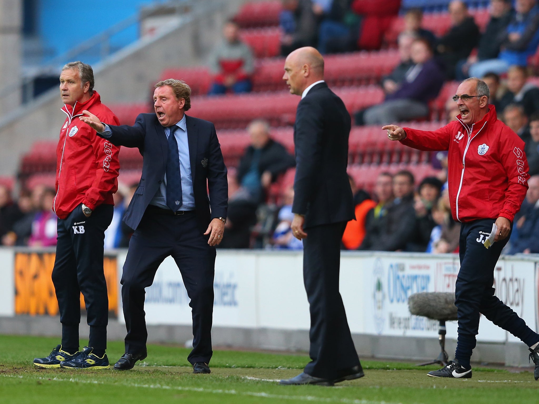 QPR manager Harry Redknapp remonstrates on the sideline during the 0-0 play-off draw with Wigan