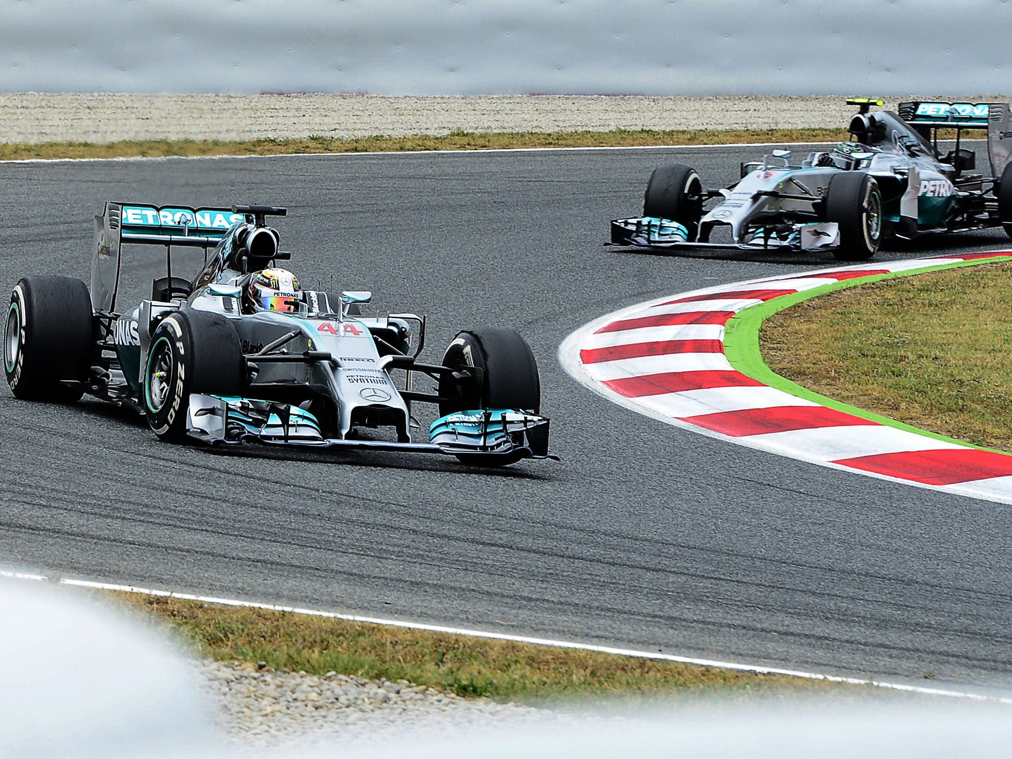 Nico Rosberg attempts to hunt down his Mercedes team-mate in the battle for Spanish Grand Prix glory