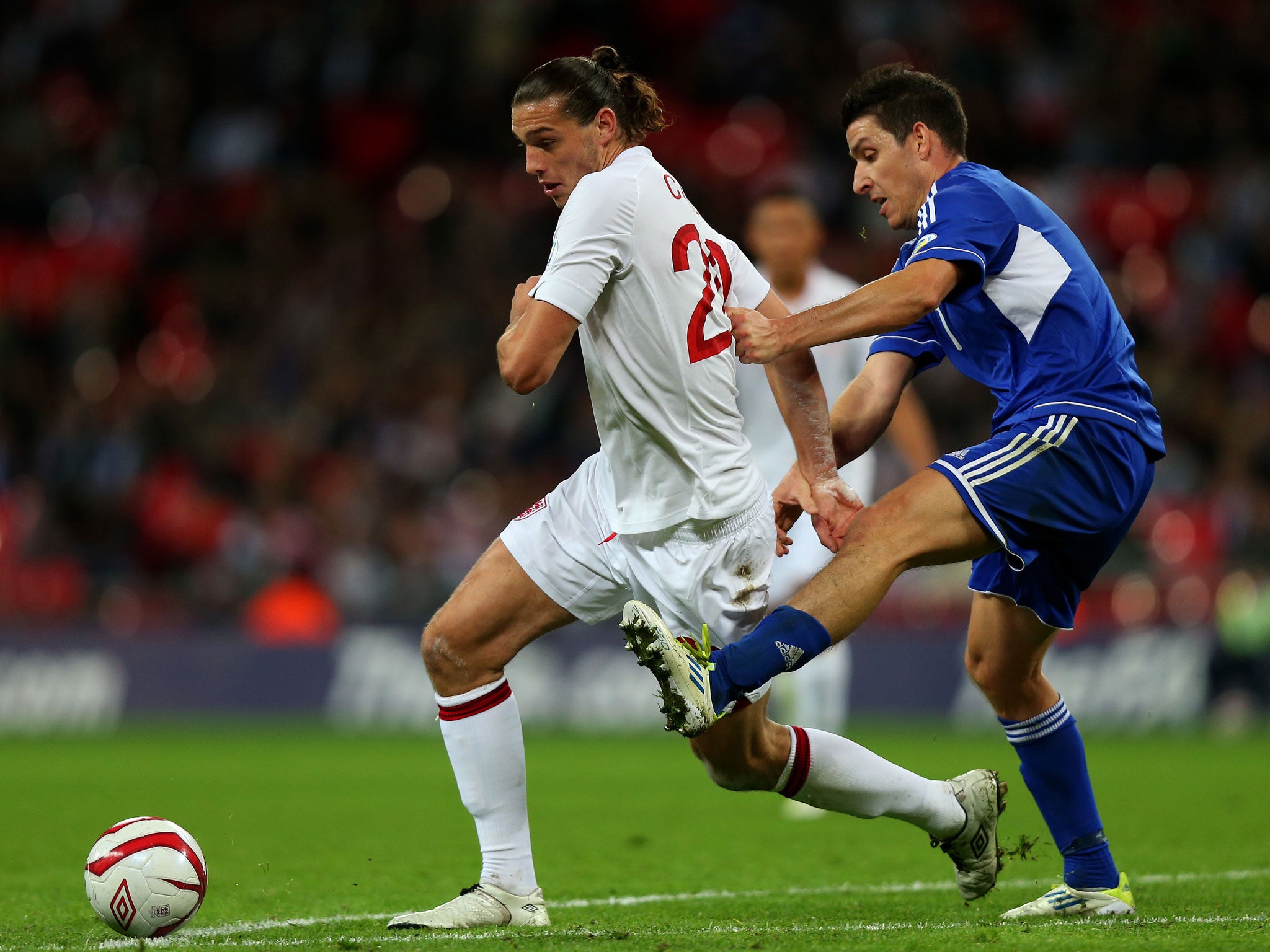 Andy Carroll in action for England against San Marino in 2012