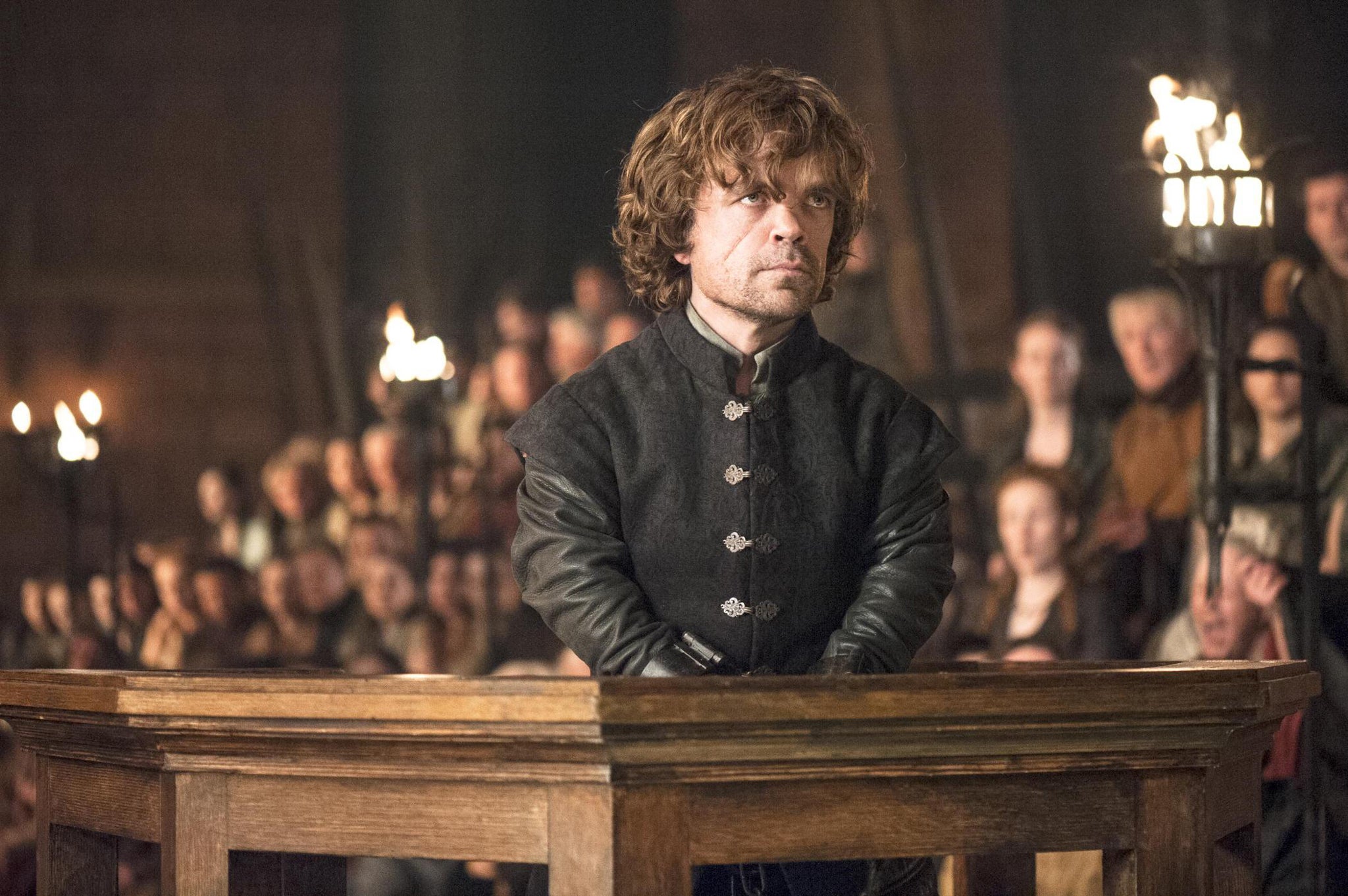 Tyrion in the dock as he tries to defend his name in episode six