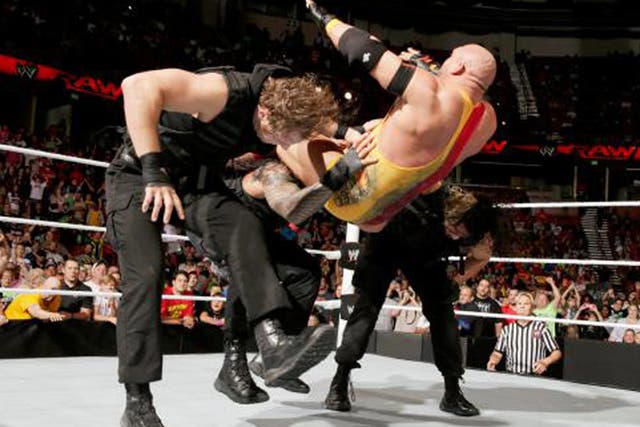 The Shield deliver a triple powerbomb to Ryback to send a message to Evolution