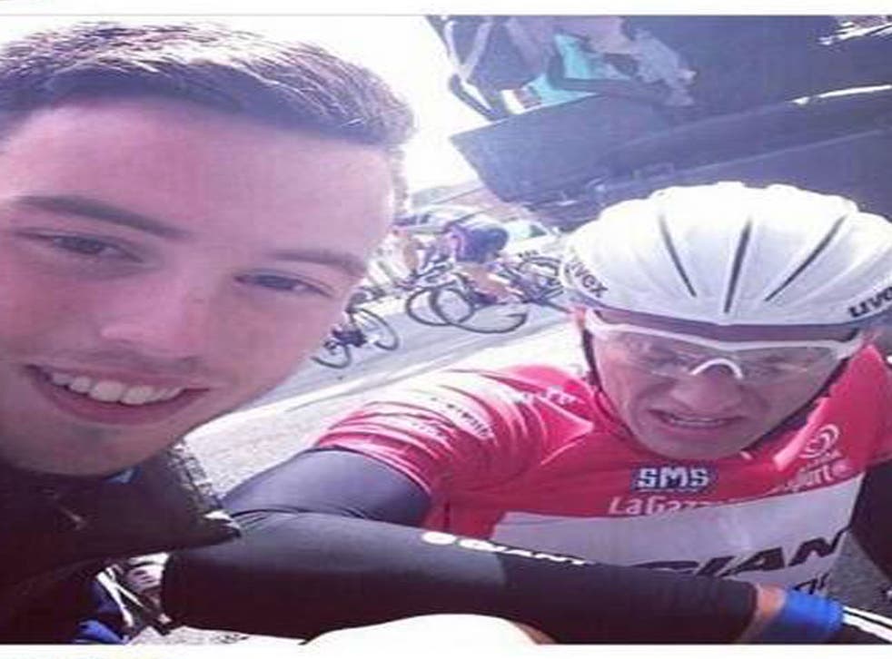 A junior cyclist has apologised for taking a selfie with German sprint specialist Marcel Kittel when he collapsed to the ground with exhaustion immediately after his Giro d'Italia stage win in Dublin