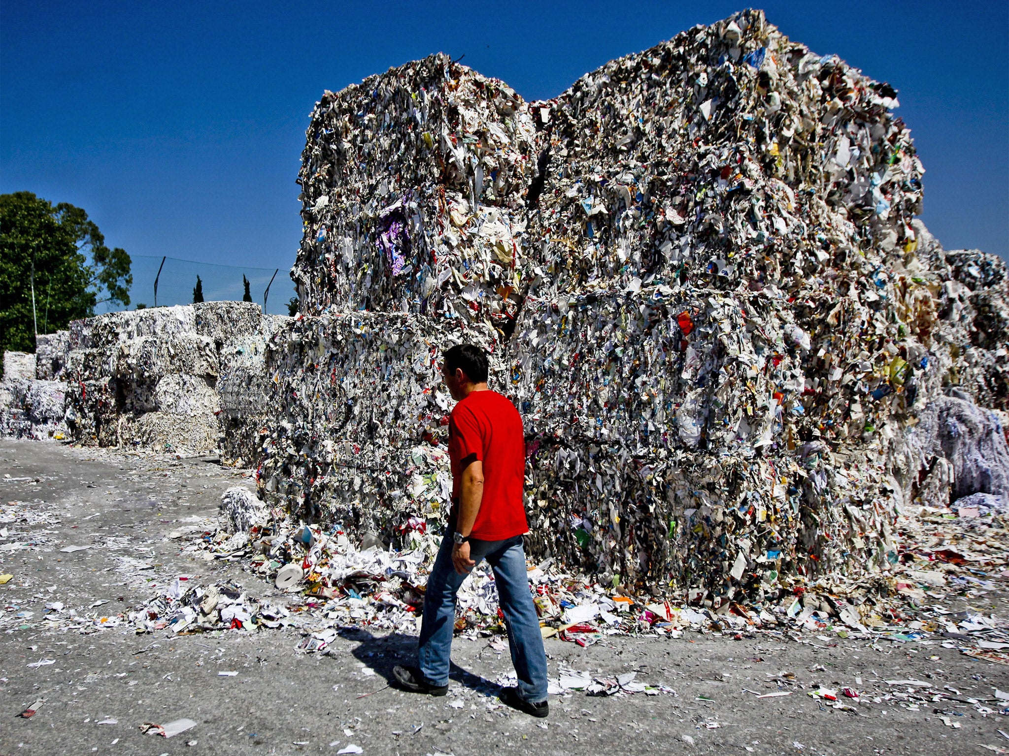 Piles of paper at a recycling factory (Getty)