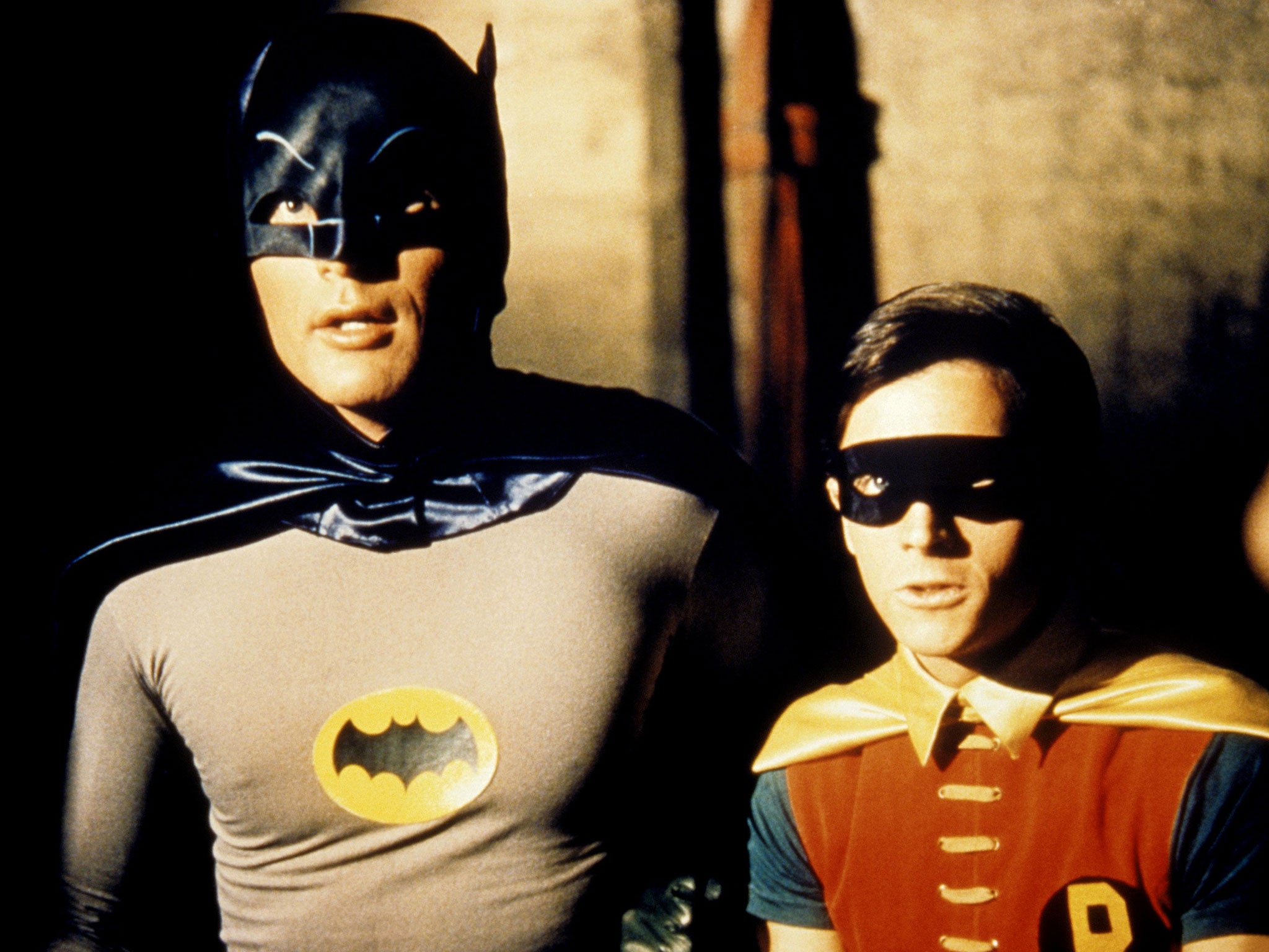 Adam West as Batman and Burt Ward and Robin in the 1960s Batman TV show