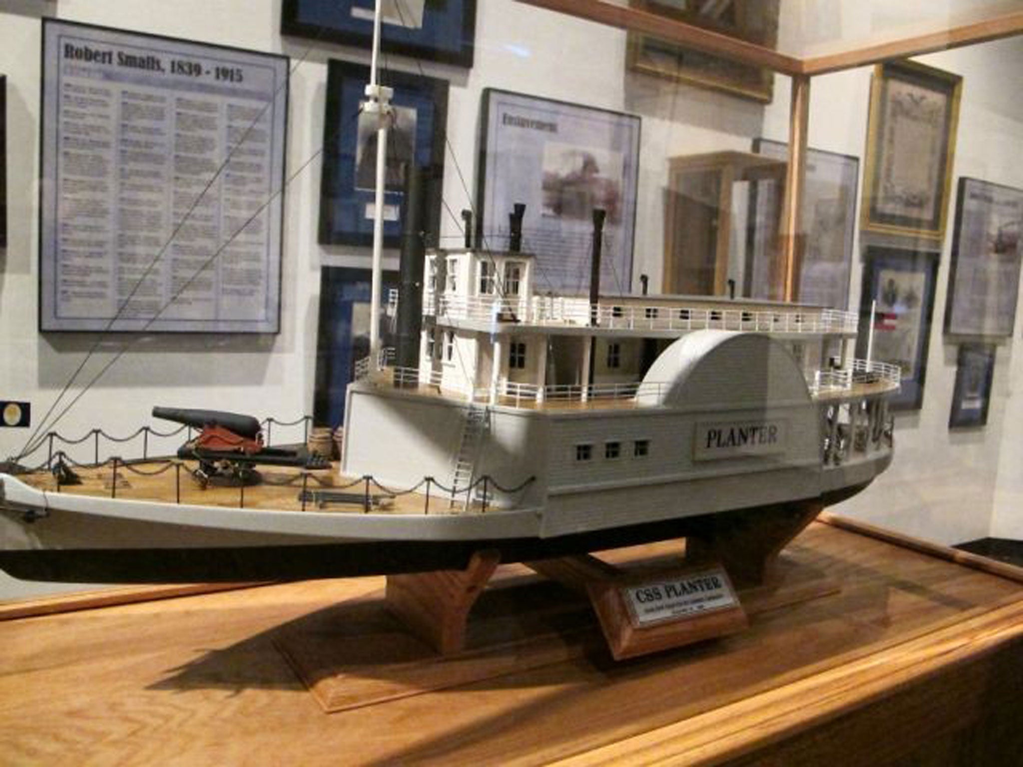 A model of the CSS Planter at the Charleston Museum in Charleston, South Carolina, which is part of an exhibit entitled "The Life and Times of Congressman Robert Smalls"