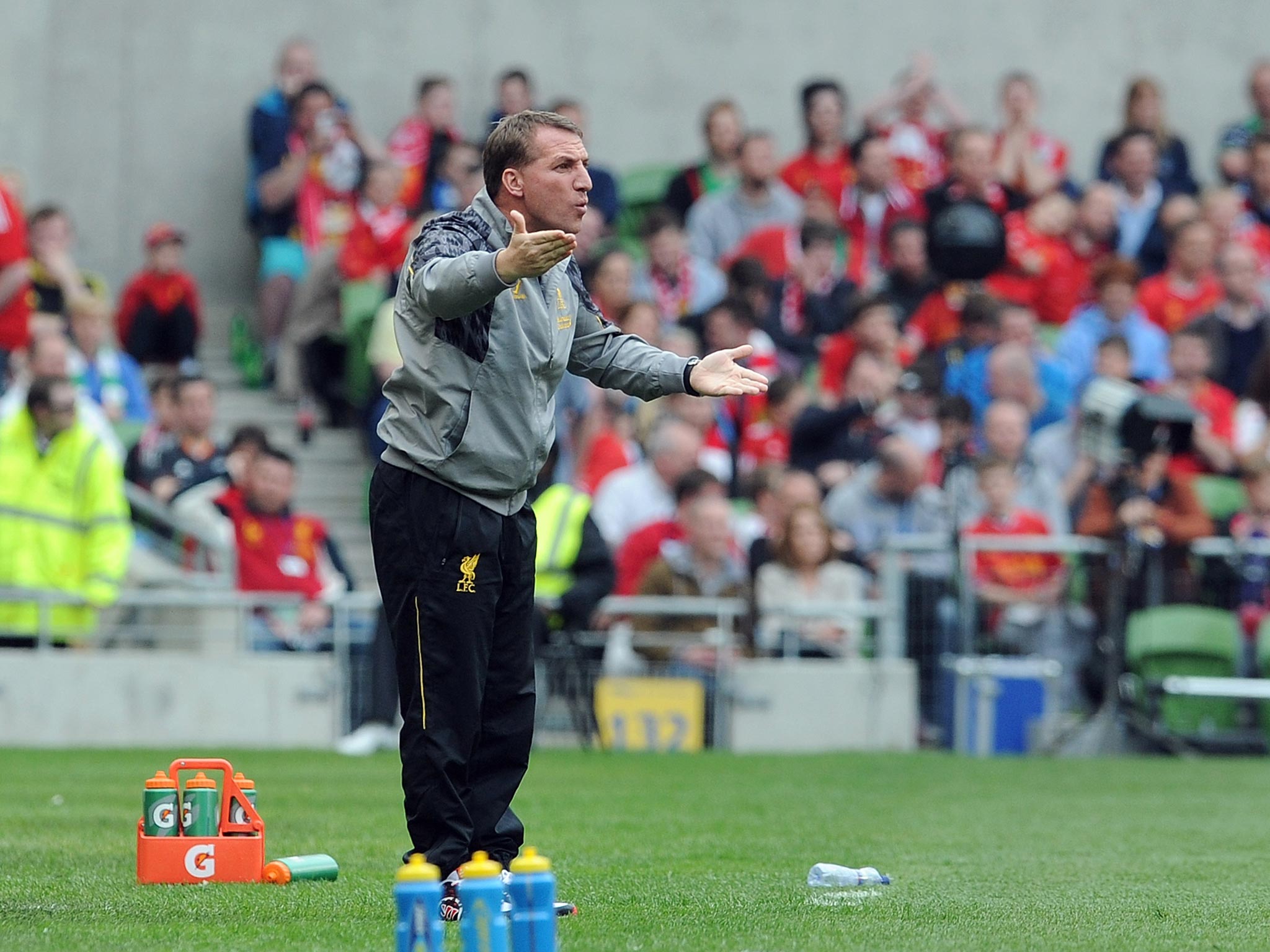 Brendan Rodgers on the touchline during Liverpool's friendly victory over Shamrock Rovers
