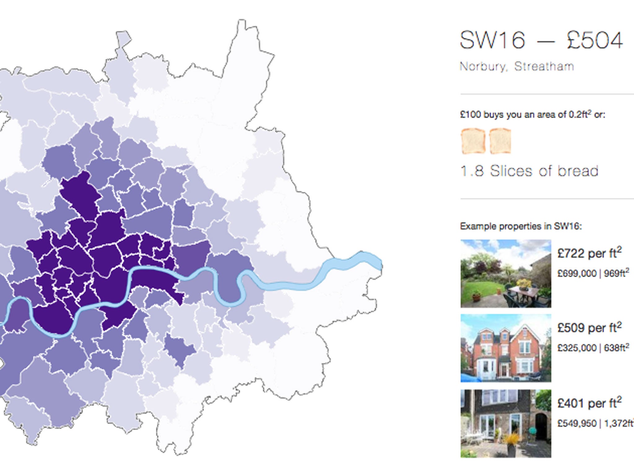 Findproperly.co.uk's London house prices by square foot by postcode searcher