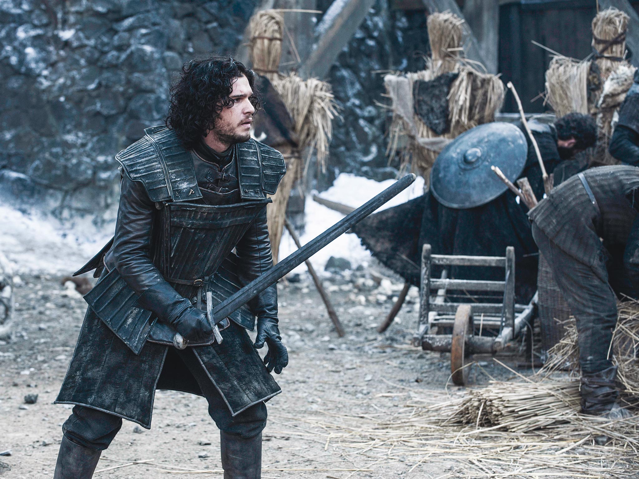 Jon Snow trains for battle against the wildings at Castle Black