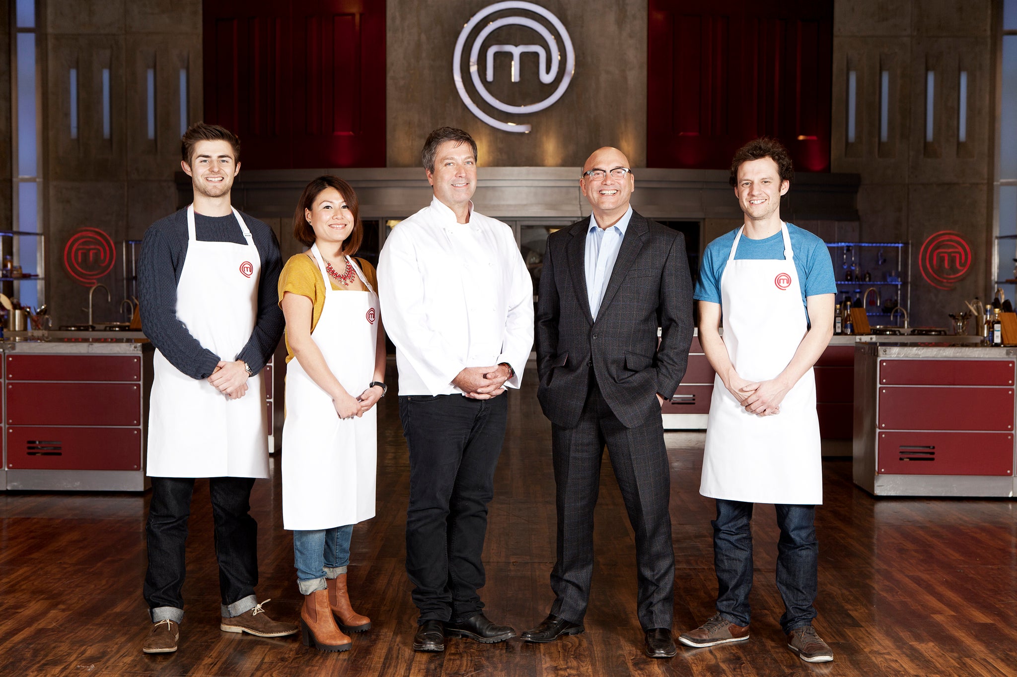 Jack, Ping and Luke pictured with MasterChef judges John and Gregg