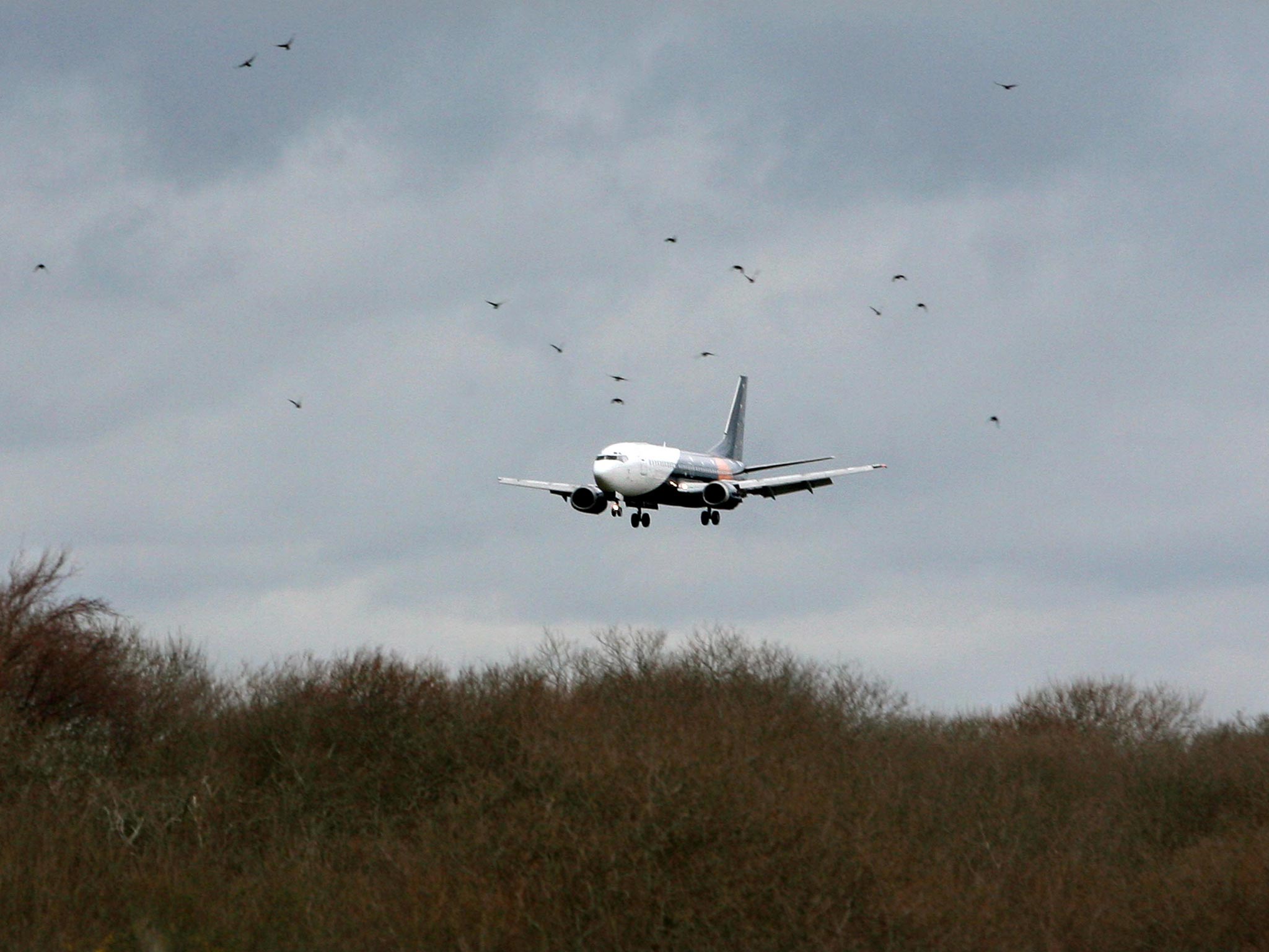 A Boeing 737 is given a test flight at Lydd airport in Kent