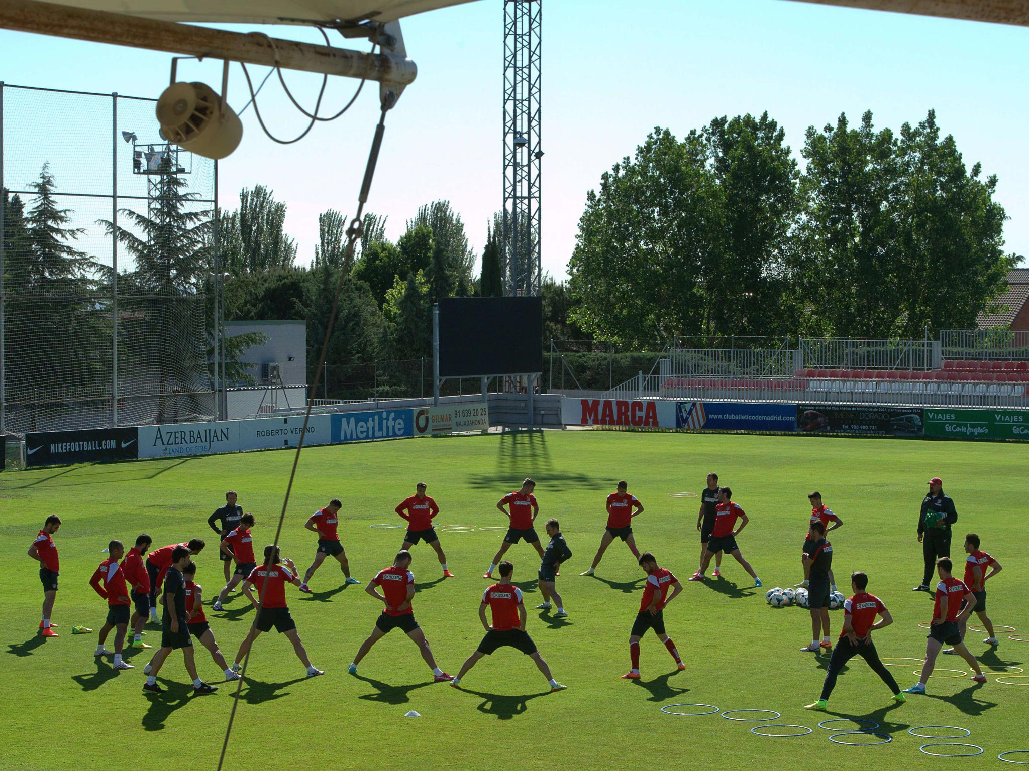 The Atletico Madrid squad during training yesterday as they prepare to face Barcelona