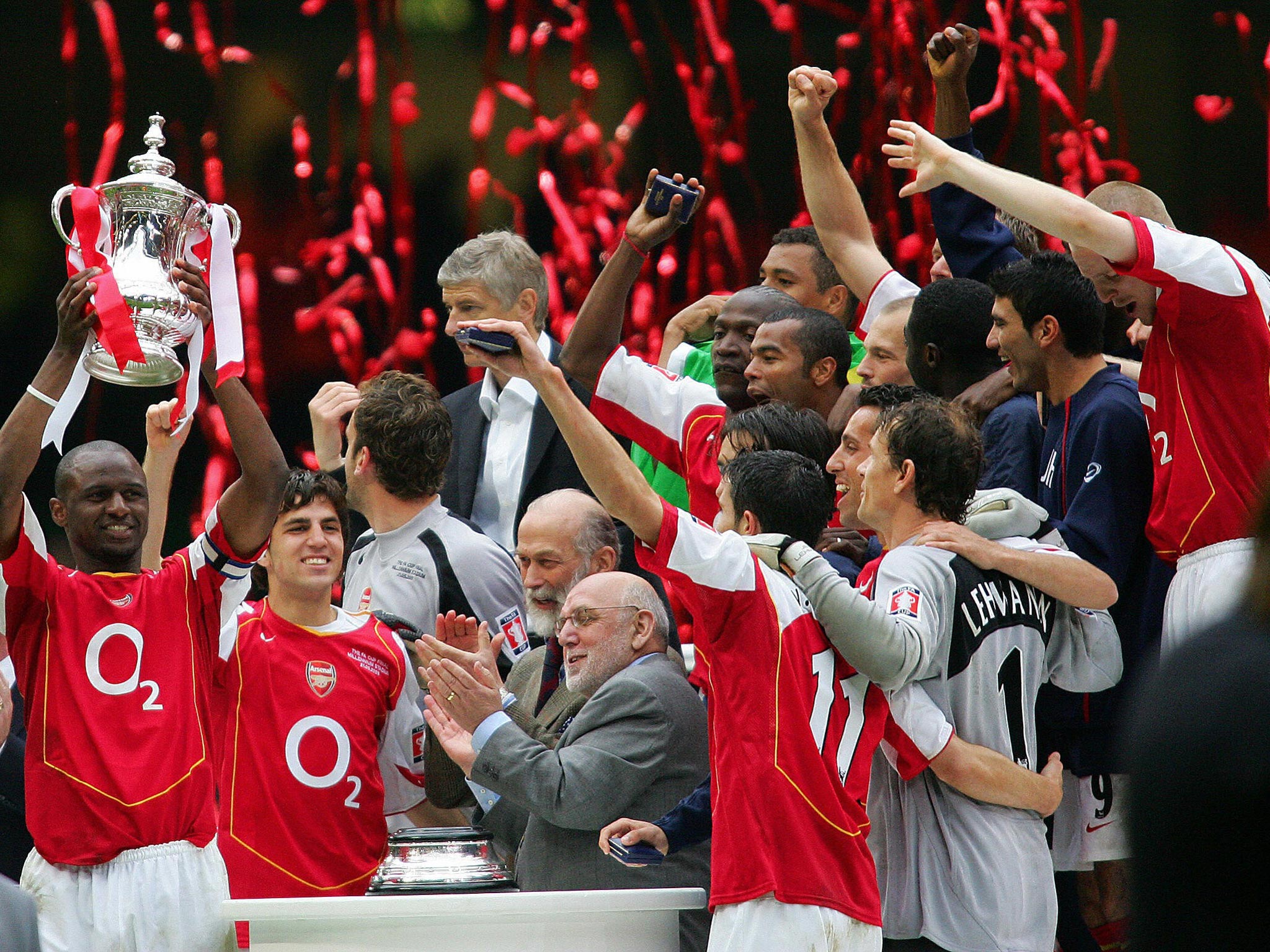 Arsenal captain Patrick Vieira lifts the FA Cup in Cardiff in 2005