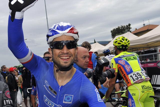 Nacer Bouhanni celebrates winning stage seven of the Giro