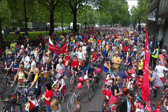Thousands lined the streets in London to protest for cyclist safety