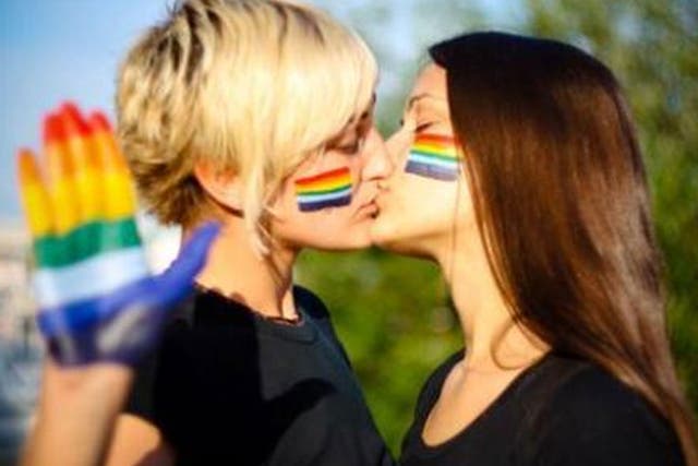 This is the pro-LGBT rights image that saw an Italian woman suspended from Facebook after the social media site claimed it violated rules on 'nudity and pornography'
