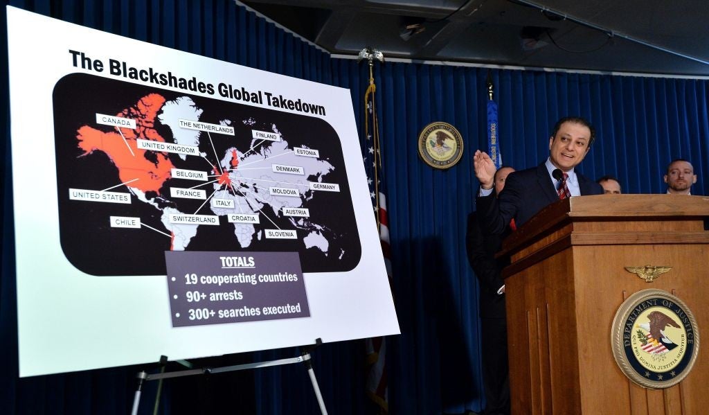 Preet Bharara, United States attorney for the Southern District of New York, speaks during a press conference where he discussed charges against suspected computer hackers related into an international malware group called Blackshades.