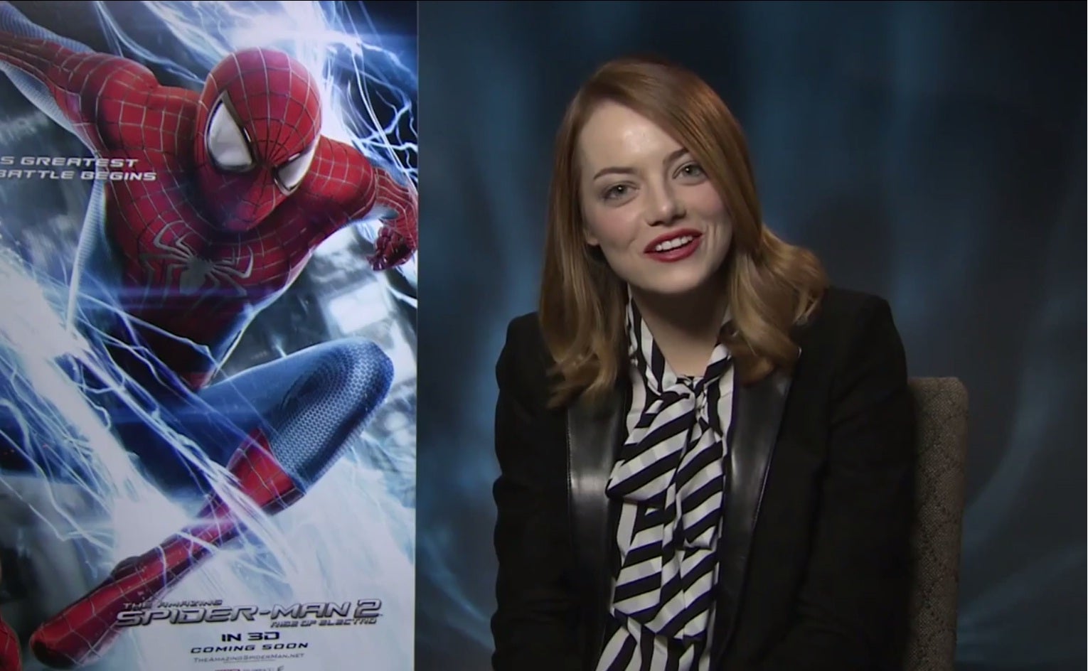 Emma Stone gets a welcome break from talking Spider-Man to deliver a wedding message