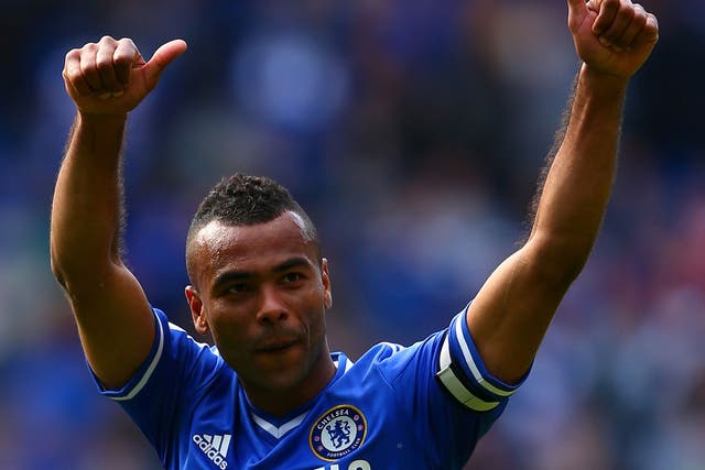 Ashley Cole salutes the fans on his last game for Chelsea