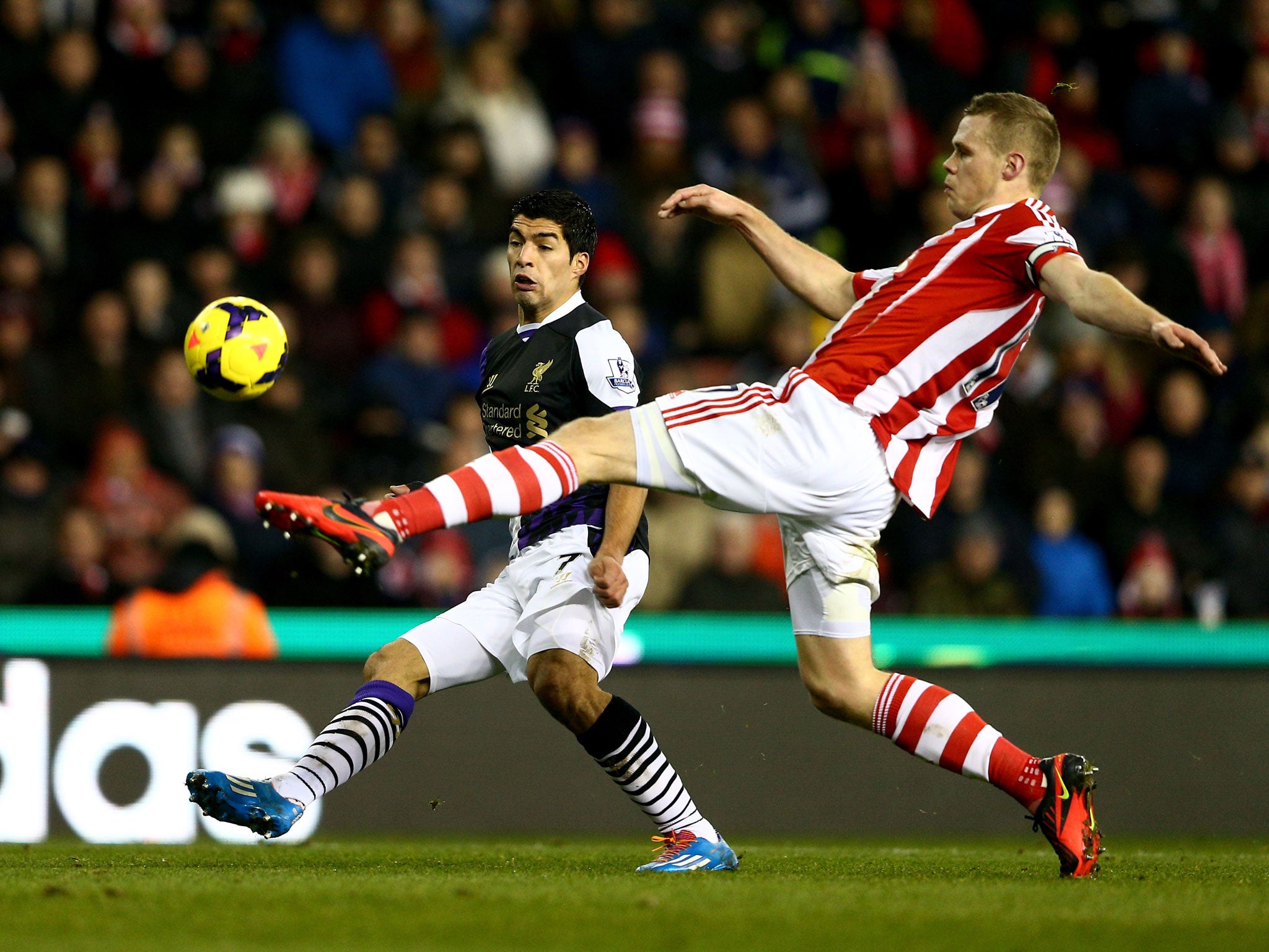 Ryan Shawcross in action against Liverpool during Stoke's thrilling 5-3 defeat in January