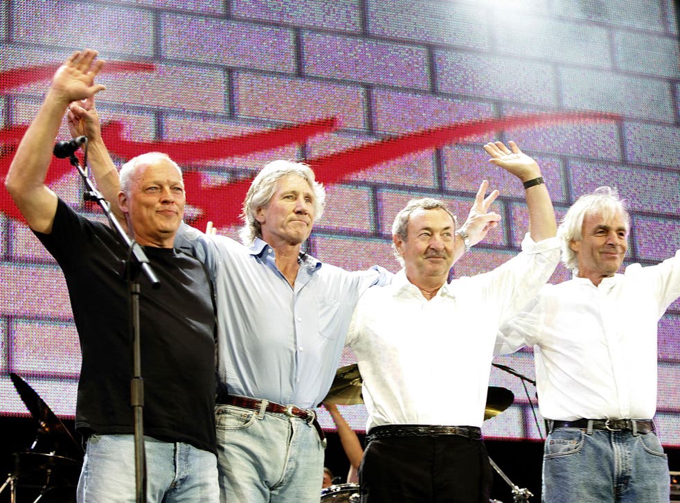 Pink Floyd on stage at Live 8 in 2005. From left to right: David Gilmour, Roger Waters, Nick Mason and Rick Wright