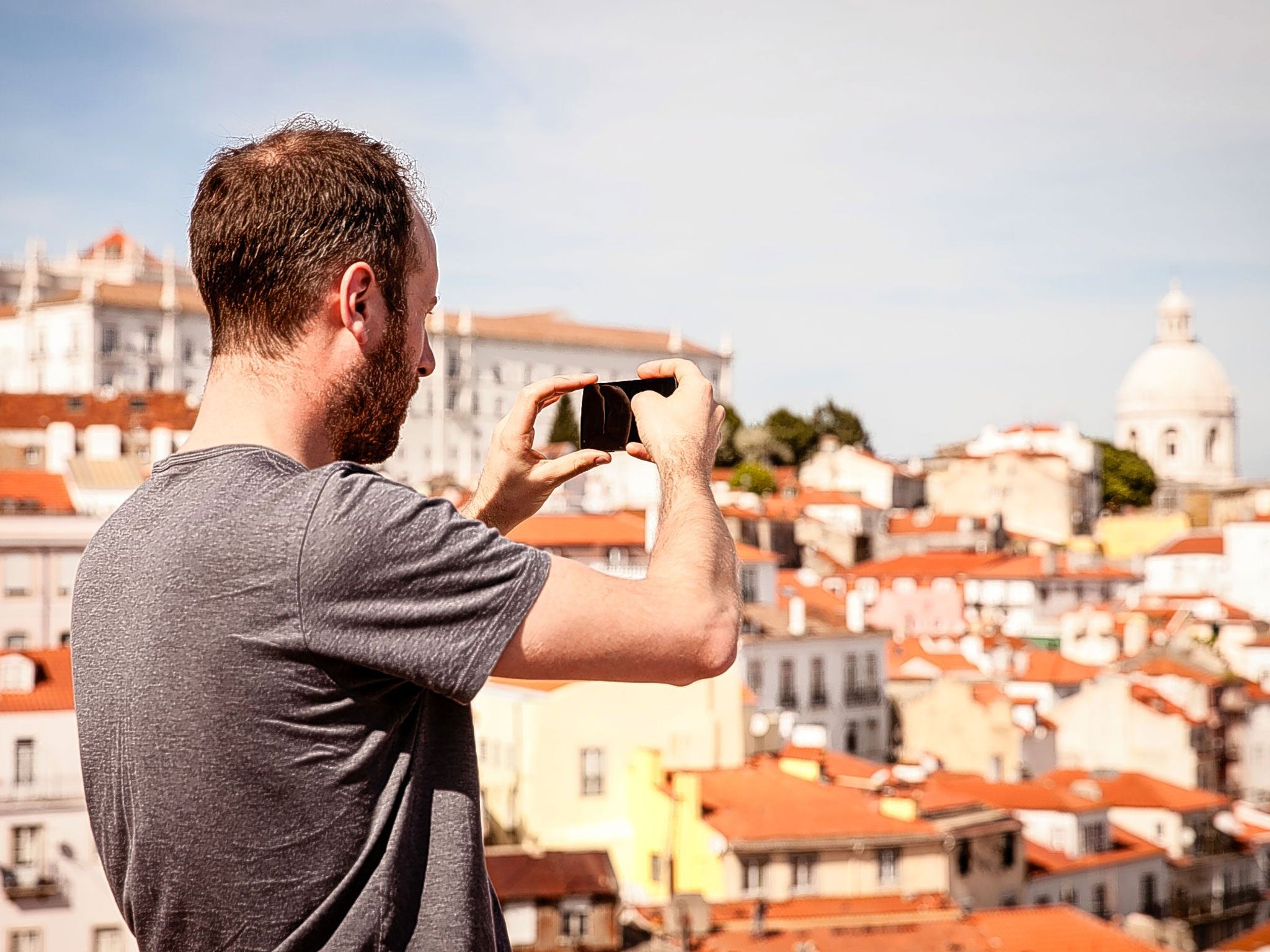Street view: Simon takes a snap of the Lisbon skyline with a Nexus 5 smartphone
