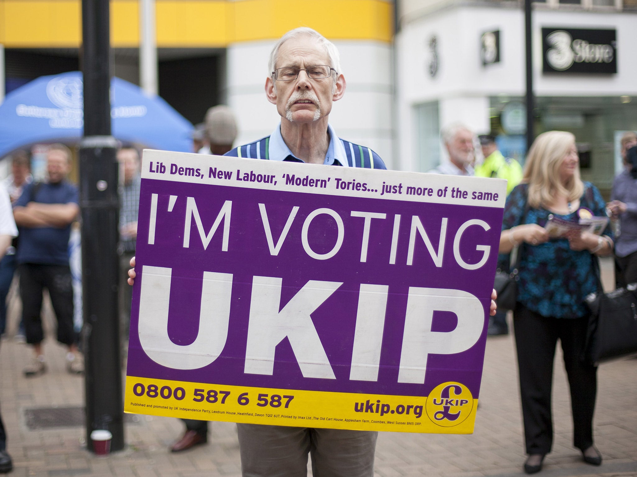 A Ukip supporter at a shopping centre in Croydon