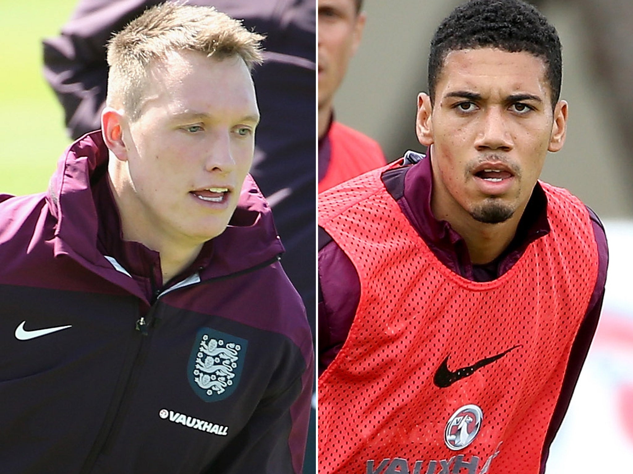 Phil Jones and Chris Smalling during training at Vale Do Lobo