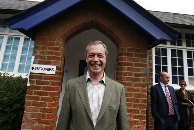 Nigel Farage before voting in the European elections in Cudham, Kent