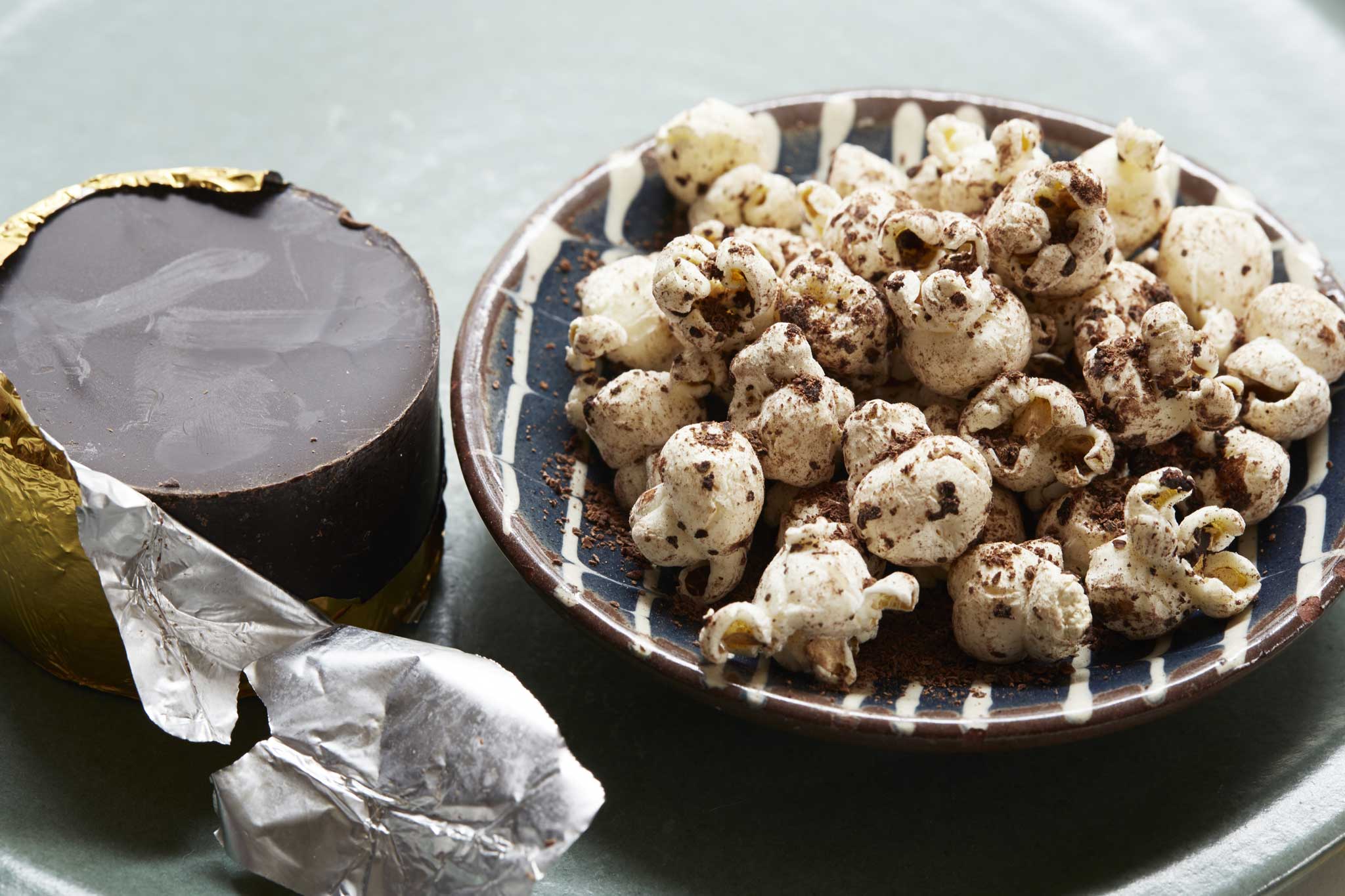 Great intensity: Mark uses Willie Harcourt-Cooze's 100% Venezuelan Black chocolate for this popcorn