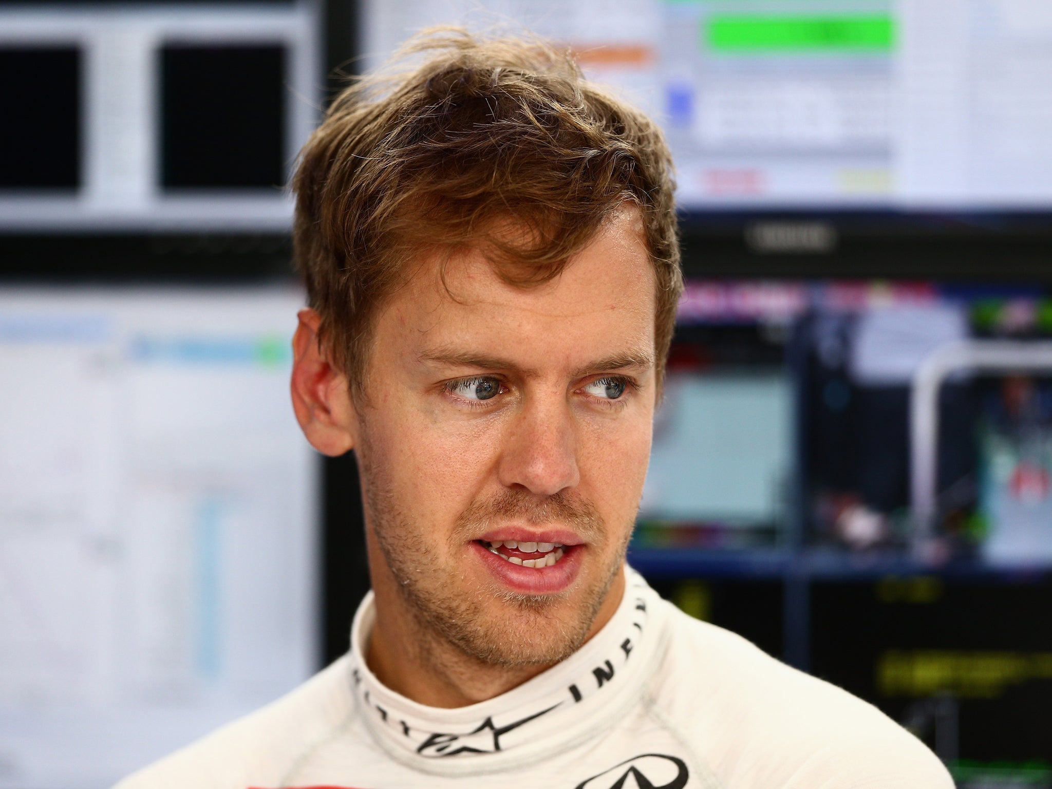 Sebastian Vettel looks on optimistically during practice for the Monaco Grand Prix