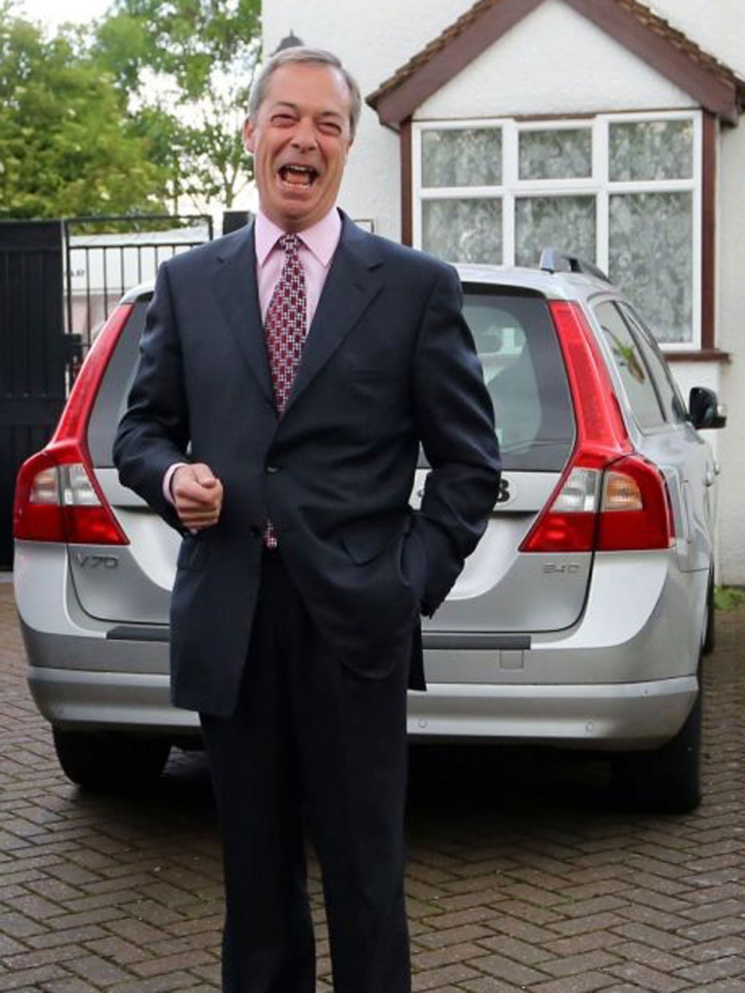 UKIP Leader Nigel Farage leaves his home in Cudham, Kent, as his party made gains across the country following yesterdays voting in local council elections.