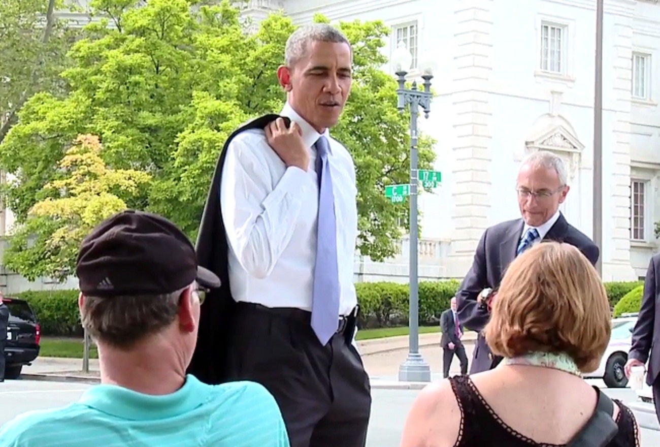 Being president, Obama was able to approach people in the park without it being creepy