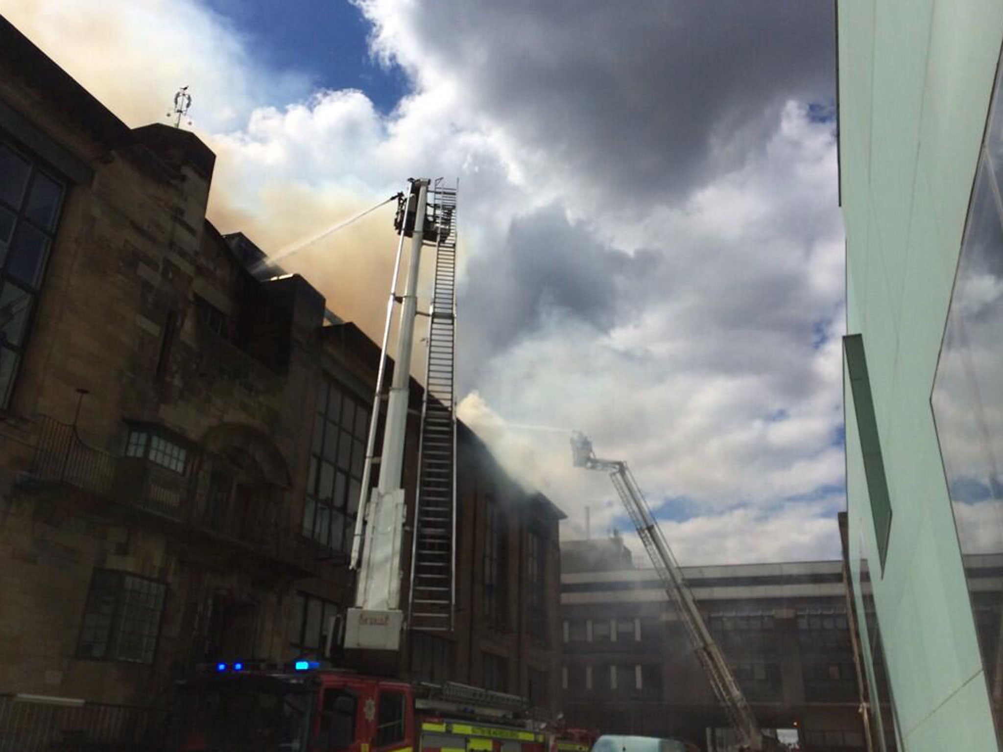 Fire crew tackling the blaze at the Glasgow School of Art
