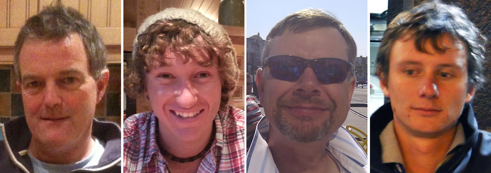 From left to right: Paul Gosling, James Male, Steve Warren and Andrew Bridge who are missing after the yacht ‘Cheeki Rafiki’ capsized in the mid-Atlantic Ocean